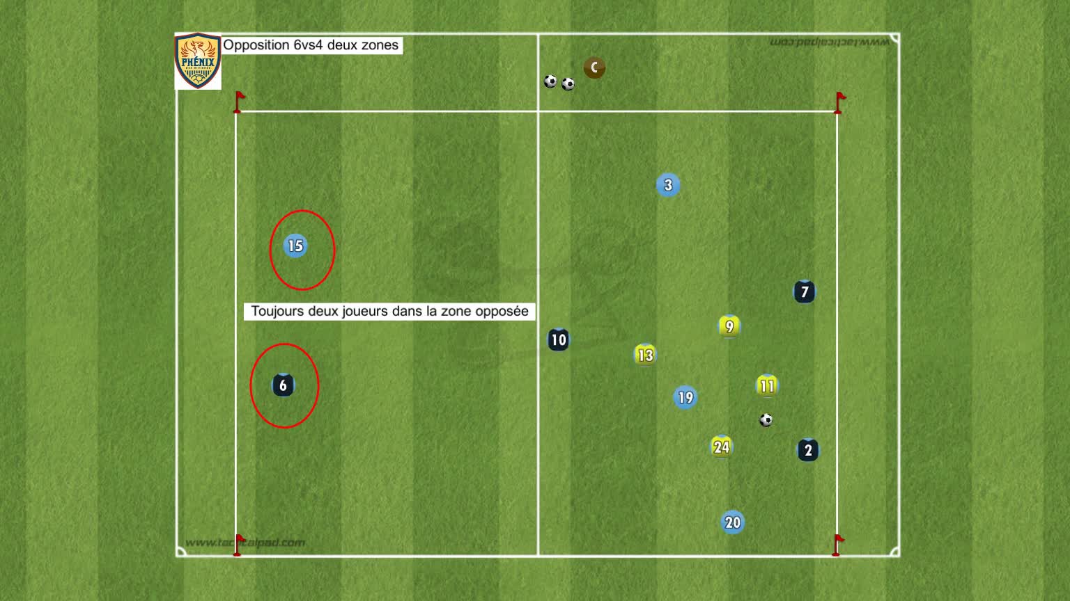 Opposition 6vs4 deux zones